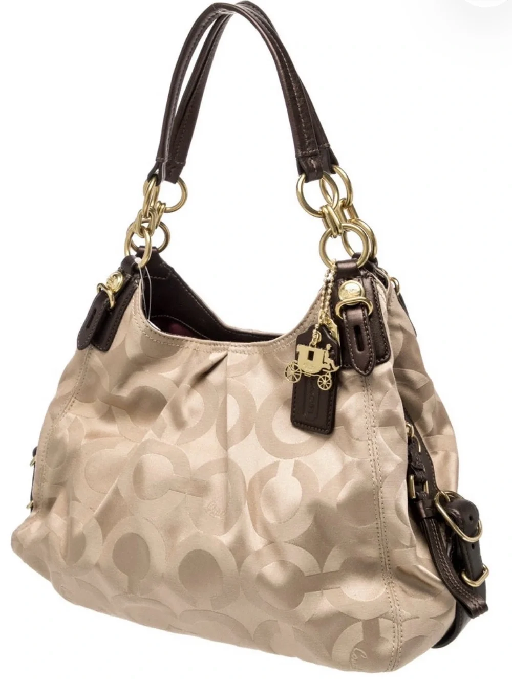 Coach Beige Signature Hobo with Dark Brown Trim